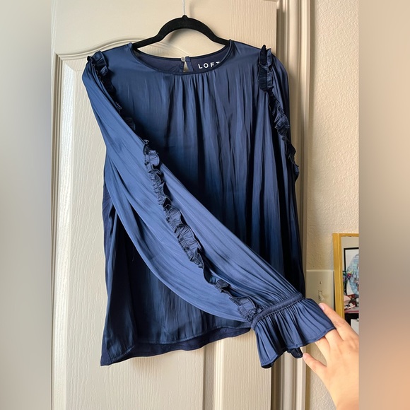 LOFT Midnight Blue Ruffle Blouse - Picture 4 of 6
